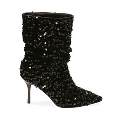 Ankle boots neri con paillettes, tacco 8,5 cm , Primadonna, 202162805PLNERO035, 001a