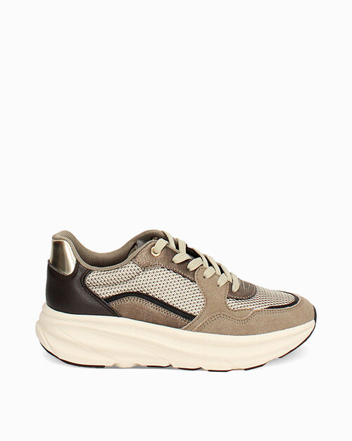 Sneakers marroni con suola in gomma alta 4 cm, BROWN
