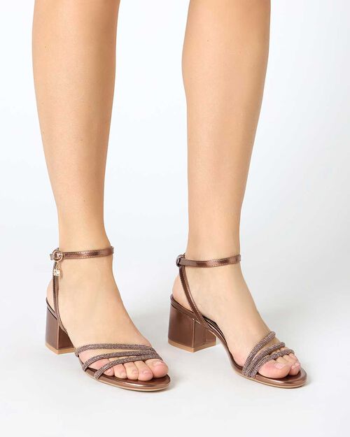 ZAPATOS SANDALIA LAMINADO PIEDRAS RAME, COPPER
