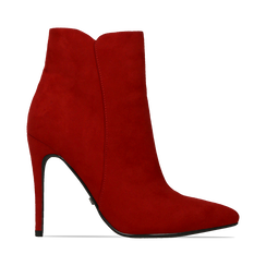 Tronchetti rossi scamosciati, tacco stiletto 8 cm,