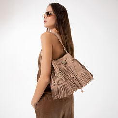 Sac &agrave; &eacute;paule taupe avec bandouli&egrave;re amovible, Sacs, 275770804MFTAUPUNI, 002a