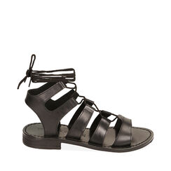 Sandales plates noires en cuir, Fin de Collection, 23B814004PENERO037, 001a