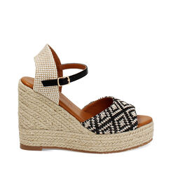 Plataformas de mujer negras crema en rafia, Primadonna, 254982916RFNEPA035, 001a