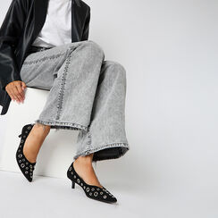 Escarpin noir en microfibre avec clous, talon 4,2 cm, Primadonna, 264931199MBNERO035, 002 preview