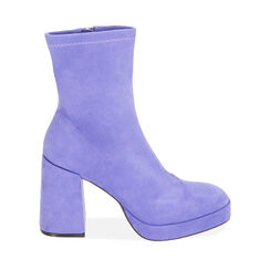 Ankle boots violettes à plateforme en microfibre, talon 9,5 cm , 204900808MFVIOL039, 001a