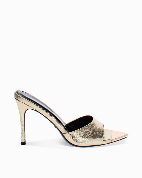 Mules open toe donna oro in laminato, tacco 9,5 cm, GOLD