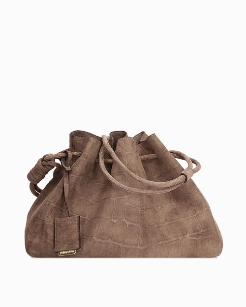 Bolso de hombro taupe con textura coco, TAUPE