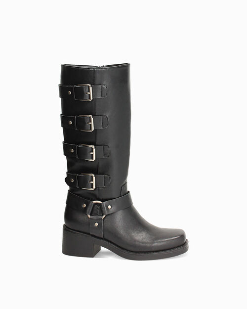 Bottines biker noires avec boucles, BLACK