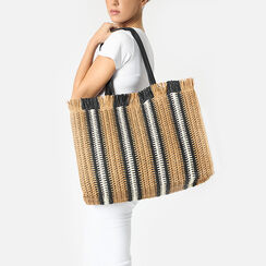 Borsa donna mare grande nera in raffia, Primadonna, 25J904704RFNEROUNI, 002a