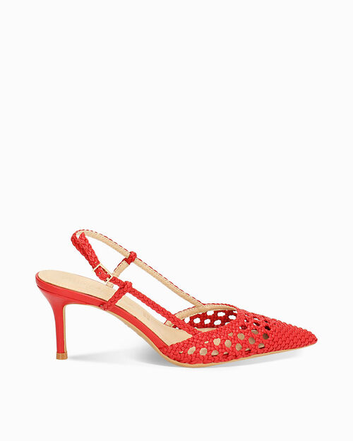 D&eacute;collet&eacute; slingback donna rosse con intreccio, tacco 7 cm, RED