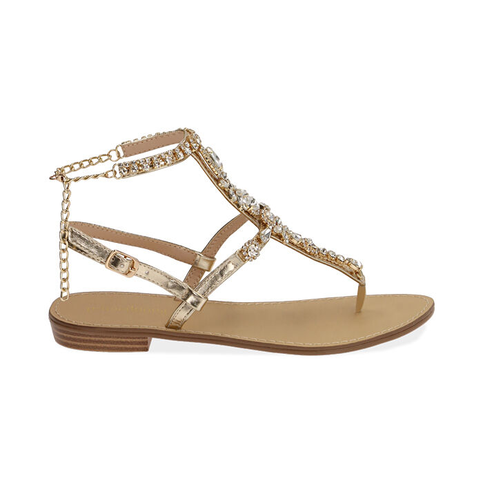 Sandalias de dedo con joya laminada en oro | Primadonna Collection