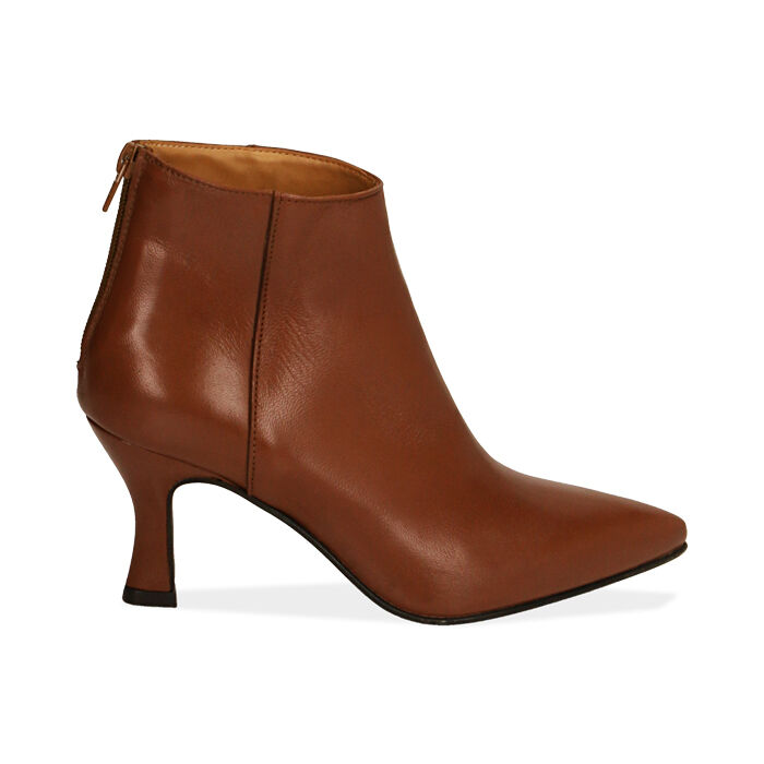Ankle boots cognac in pelle, tacco 7 cm  , SPECIAL PRICE, 18A560030PECOGN036