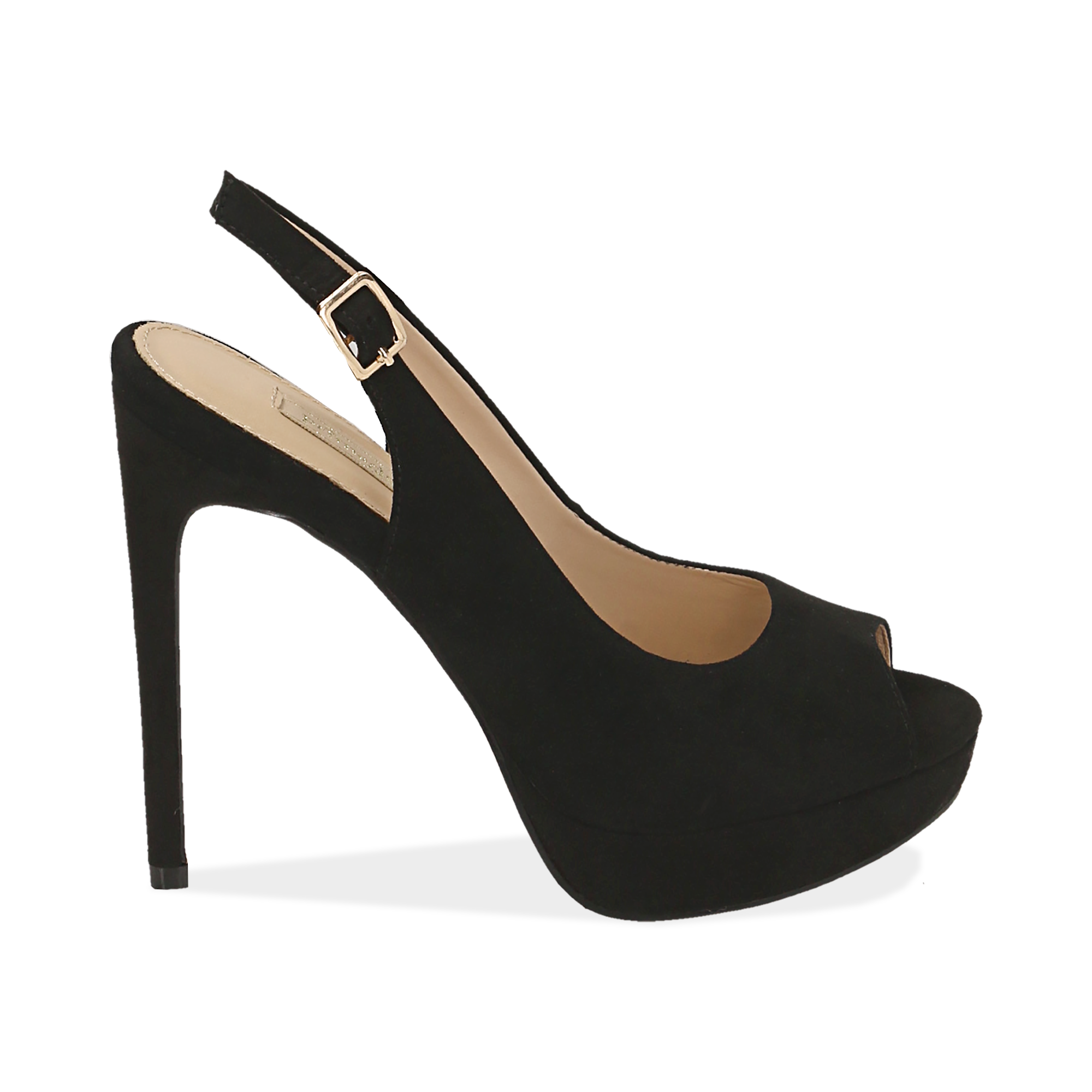 Slingback open-toe nere in microfibra, tacco 12 cm | Primadonna Collection