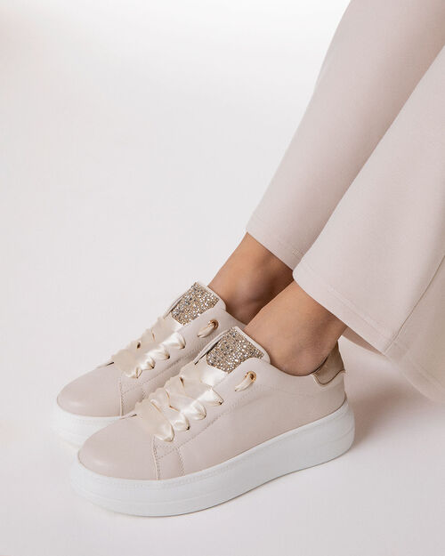 Sneakers beige tacco 5 cm, BEIGE