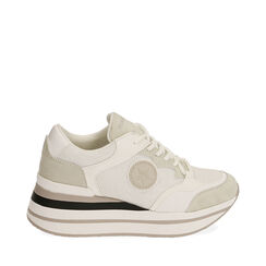 Sneakers bianche in tessuto, platform 4,5 cm , SPECIAL SALES, 190625304TSBIAN036, 001a