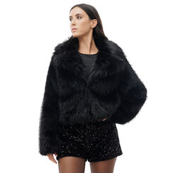 Veste en fourrure noire à manches longues, 24B402423FUNEROM, 001a