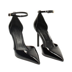 Décolleté open shank nere in vernice, tacco 9,5 cm, Primadonna, 242156402VENERO037, 002a