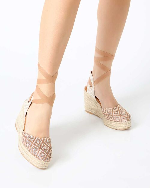 Campesine donna cognac-beige in raffia, MULTI COLOR