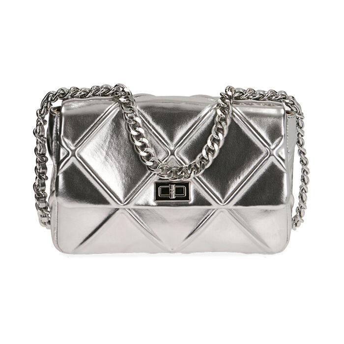 Borsa donna matelassé argento laminato | Primadonna Collection