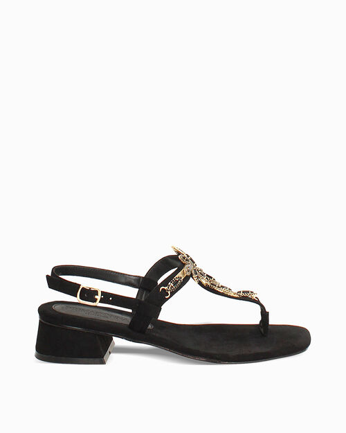 ZAPATOS SANDALIA MICROFIBRA PIEDRAS NERO, BLACK