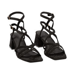 Sandalo donna nero in microfibra, tacco largo 5,5 cm, Primadonna, 254947147MFNERO036, 003 preview