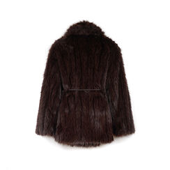 Giacca in pelo sintetico color testa di moro con cintura, Primadonna, 266500476FUMOROM, 003 preview