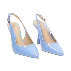 Décolleté slingback donna celesti in vernice, tacco 7,5 cm, Primadonna, 254912902VECELE035, 003 preview
