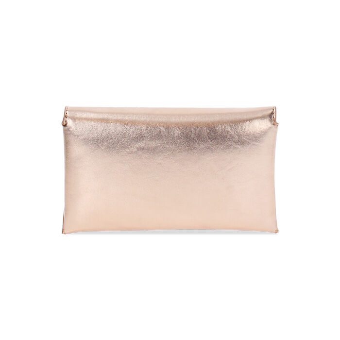 Pochette donna rosa oro in laminato con tracolla in pietre
