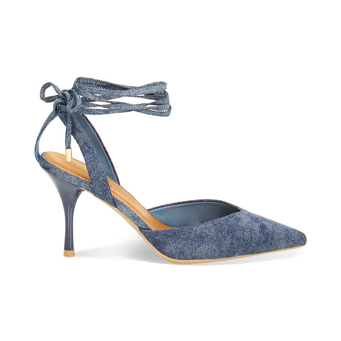 Décolleté slingback  lace-up donna in jeans, tacco 8,5 cm, Primadonna, 252100805TSJEAN035