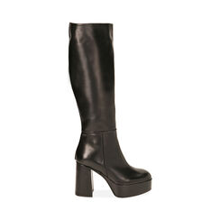 Botines negros de piel con plataforma, tacón de 10 cm, Primadonna, 20A520700PENERO035, 001 preview