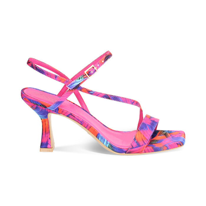 Sandalo donna multicolor-blu arancio in raso, tacco 7,5 cm, Primadonna, 252164805RSMUBA035