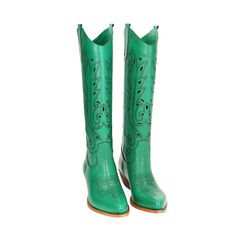 Stivali texani verdi in pelle, tacco 5,5 cm, Primadonna, 21B814101PEVERD035, 002a