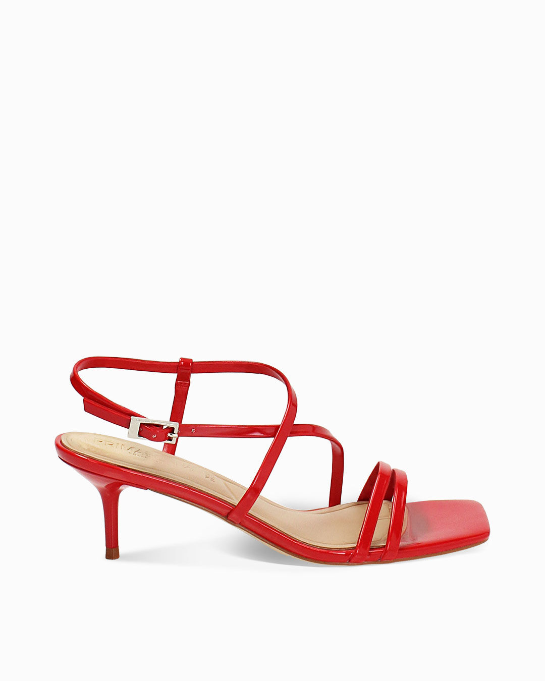 Sandalo donna rosso in vernice, tacco 5,5 cm