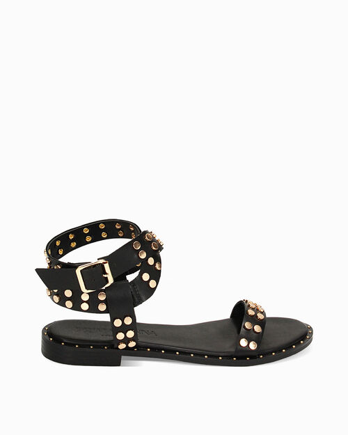Sandali bassi neri con borchie, BLACK