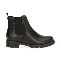 Chelsea boots neri in eco-pelle con micro boules, Scarpe, 140691301EPNERO036, 001 preview