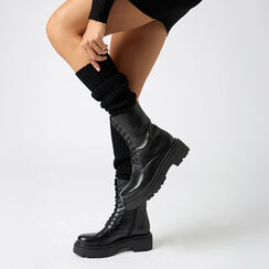 Bottines à lacets noires en cuir véritable avec semelle en caoutchouc, Primadonna, 26N565054PENERO035, 002a