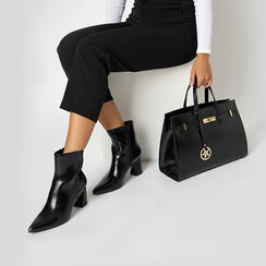 Bottines noires brillantes avec talon de 7,3 cm, Primadonna, 264909513EUNERO036, 002 preview