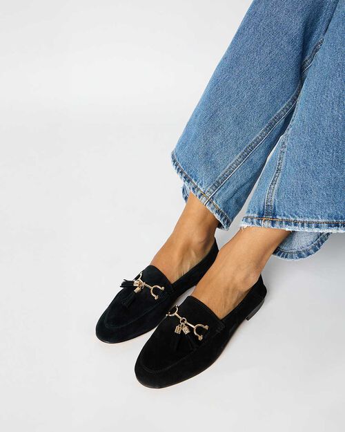 WOMEN SHOES MOCASSINS SUEDE NERO, BLACK
