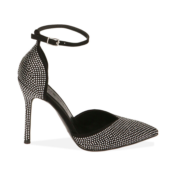 Decollete cinturino donna nere con strass tacco 10 5 cm Primadonna Collection