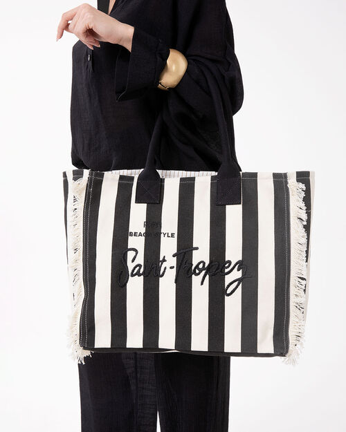 Borsa a spalla nera-beige con dettagli chic, MULTI COLOR