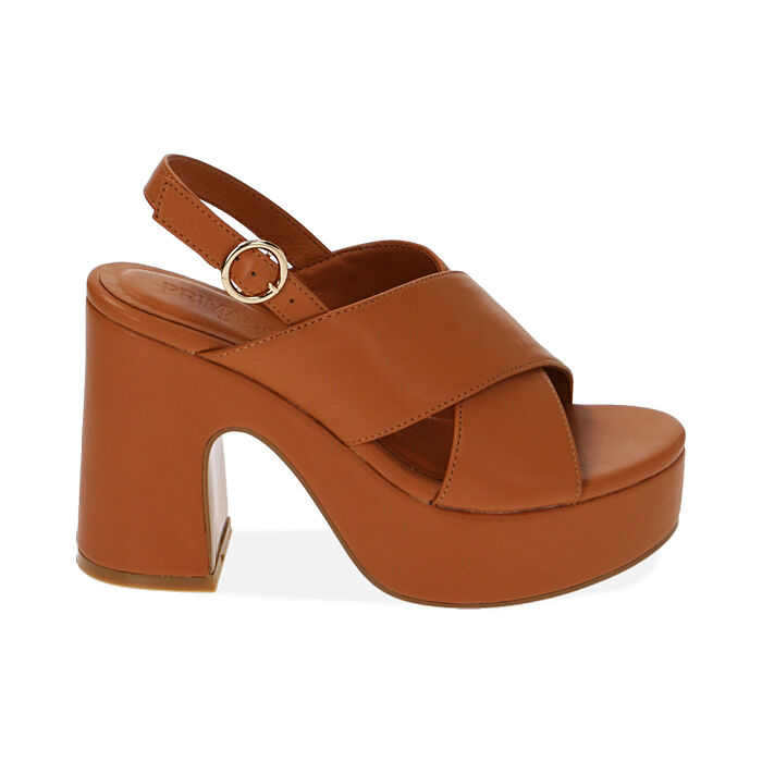 Sandali donna platform cognac tacco 10 5 cm Primadonna Collection