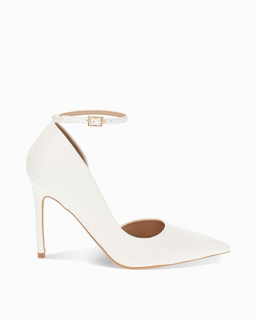 D&eacute;collet&eacute; donna bianche con cinturino, tacco 11 cm, WHITE