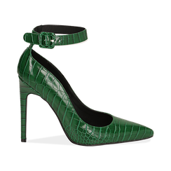 Décolleté verdi in eco-pelle effetto coccodrillo, tacco 11 cm ,