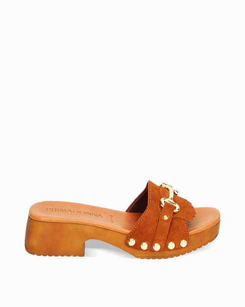 WOMEN SHOES CLOG SUEDE COGN, COGNAC