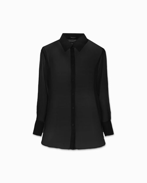 Camicia donna nero in tessuto trasparente, 