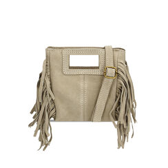 Mini bag squadrata da donna in camoscio taupe con frange, Primadonna, 250804775CMTAUPUNI, 001a