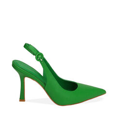 Slingback en lycra vert, talon 9,5 cm , 192126303EPVERD036, 001a