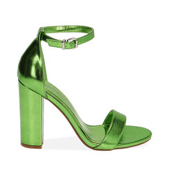 Sandalias verde laminado, tacón 10,5 cm, Primadonna, 192706086LMVERD036, 001a
