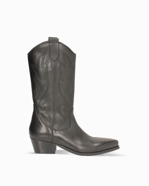 Stivali in pelle nera con tacco da 4,5 cm, BLACK