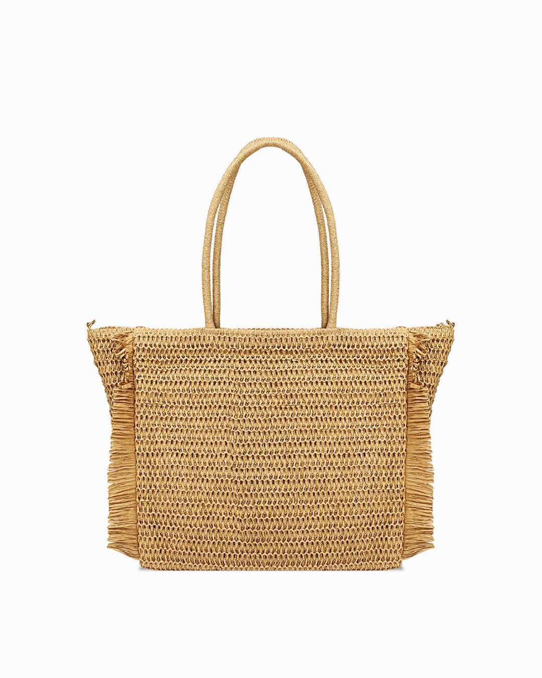 Borsa mare beige con dettagli sfrangiati
